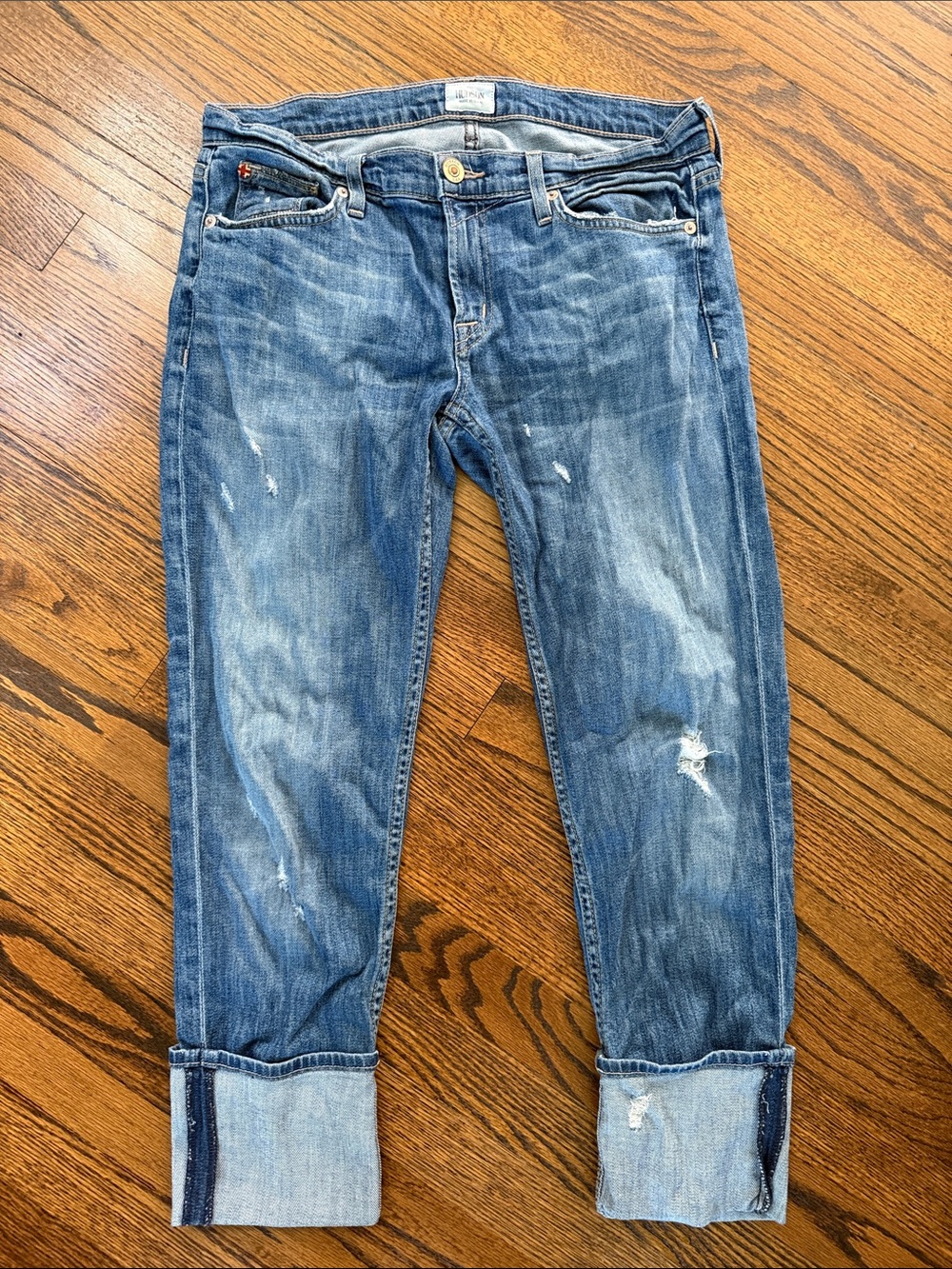 E Hudson Jeans Women’s 28 Medium Blue Distressed Cropped Ankle Jeans
